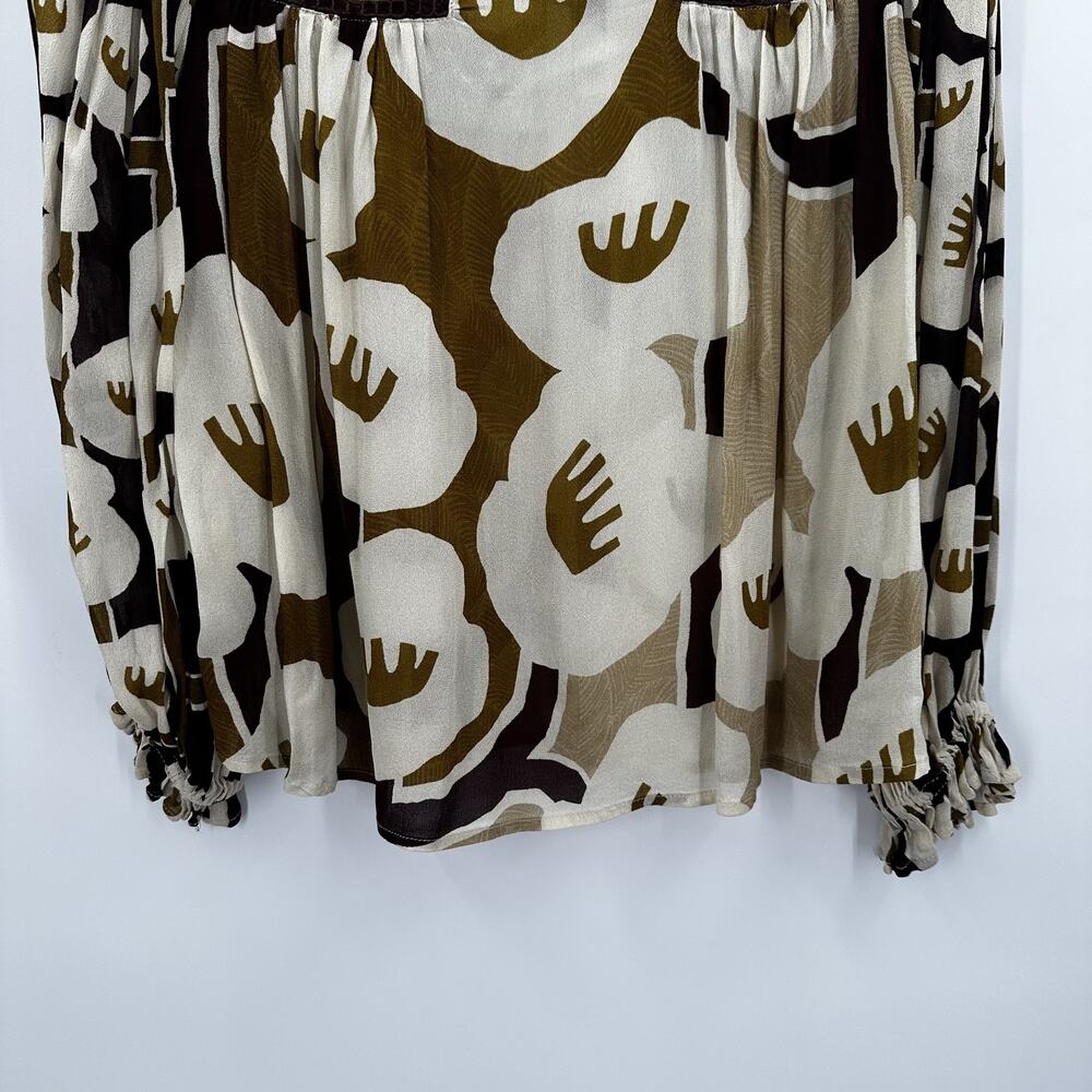Blank London Blouse Womens XS Brown White Floral Long Sleeve Boho Top Neutral - Picture 4 of 14